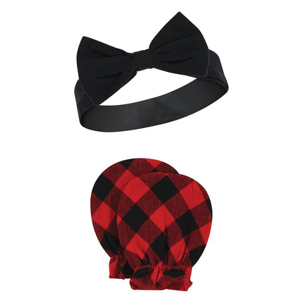 Hudson Baby Unisex Baby Cotton Headband and Scratch Mitten Set, Buffalo Plaid Leopard, 0-6 Months, Buffalo Plaid Leopard, 0-6 Months