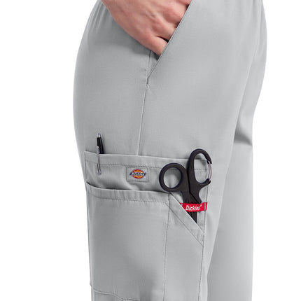Dickies EDS Signature Scrubs for Women, Elastic Waist Pull-On Cargo Pants for Women in Soft Brushed Poplin 86106, Grey, X-Small Short