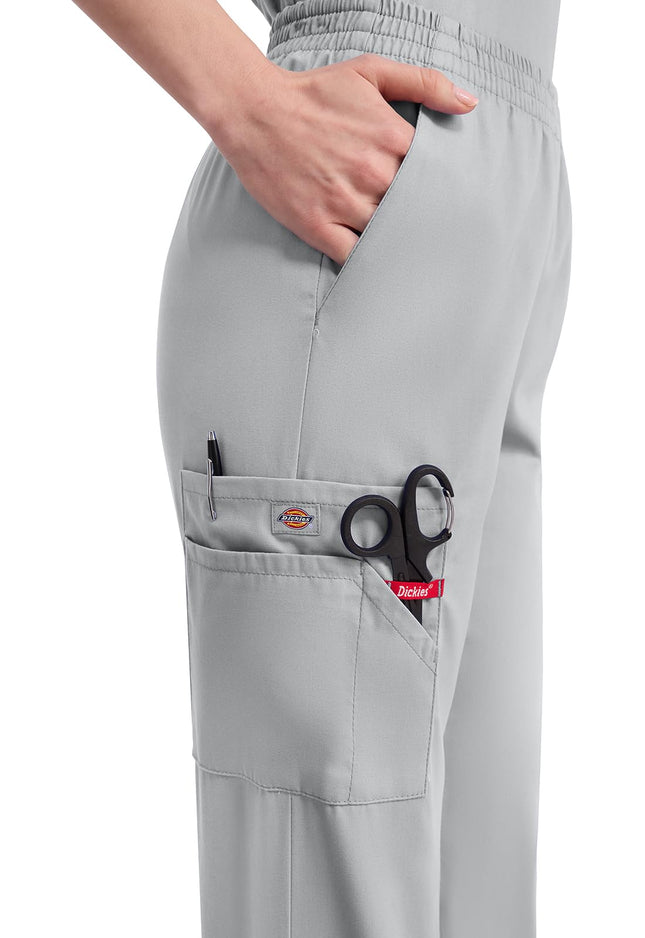 Dickies EDS Signature Scrubs for Women, Elastic Waist Pull-On Cargo Pants for Women in Soft Brushed Poplin 86106, Grey, X-Small Short