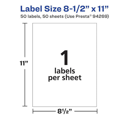 Papel adhesivo mate blanco Avery, etiquetas rectangulares removibles, 8.5" x 11", 50 etiquetas removibles, etiquetas imprimibles con láser/inyección de tinta