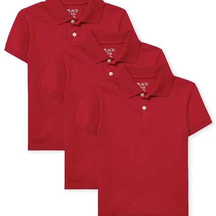 Polo de manga corta de jersey suave para niños The Children's Place, paquete de 2, rojo clásico, paquete de 3, pequeño