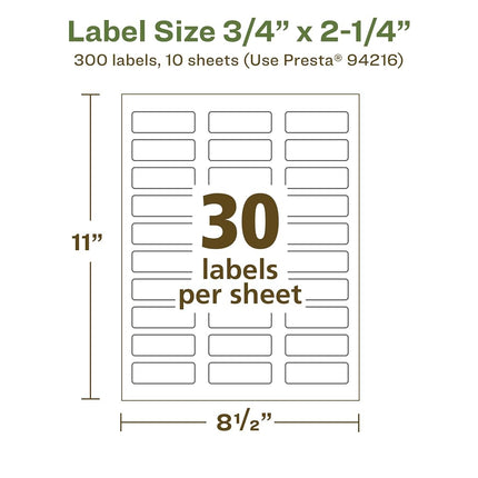 Avery EcoFriendly Matte White Recycled Rectangle Labels, 0.75" x 2.25", Print-to-The-Edge, Matte White Labels, Permanent Adhesive, Laser/Inkjet Printable, 300 Total