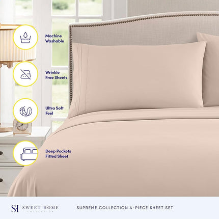 California King Sheet Sets - Breathable Luxury Sheets with Full Elastic & Secure Corner Straps Built in - 1800 Supreme Collection Deep Pocket Bedding, Sheet Set, Extra DEEP Pocket - Cal King, Beige