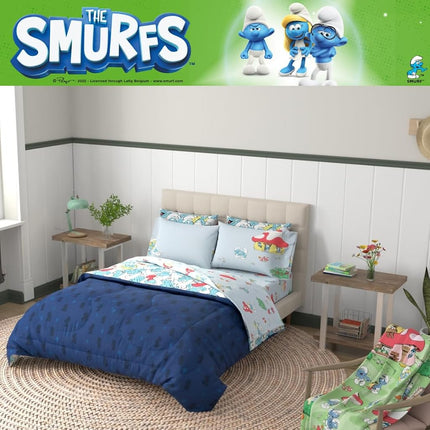 Franco The Smurfs Kids Bedding Super Soft & Cozy Reverisble Microfiber Comforter and Sheet Set with Sham, 7 Piece Queen Size, (Officially Licensed Product)