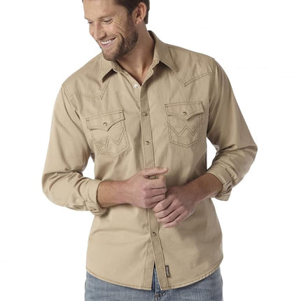 Wrangler Men's Retro Two Pocket Long Sleeve Snap Shirt Button, Tan, 3X-Tall