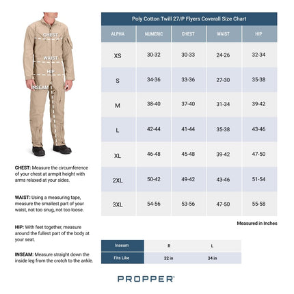 Propper Men's Poly Cotton Twill 27/P Flyers Coverall Jumpsuit, Tan, XL