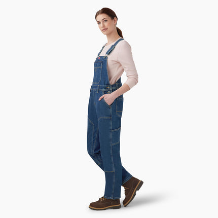 Dickies Women's Double Front Bib Overalls, Dark Stonewashed Denim, S