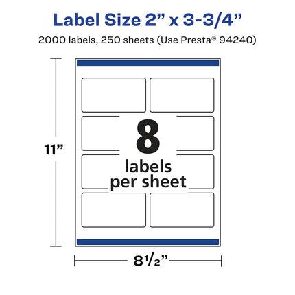 Avery Matte White Rectangle Labels with Sure Feed, 2" x 3.75", 2,000 Matte White Printable Labels