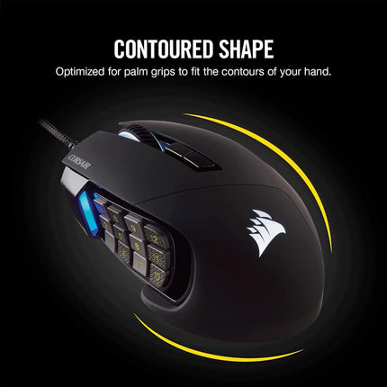 Ratón óptico para juegos MMO Corsair Scimitar Pro RGB (sensor óptico de 16.000 ppp, 12 botones laterales programables, iluminación RGB multicolor de 4 zonas, almacenamiento interno) - Negro