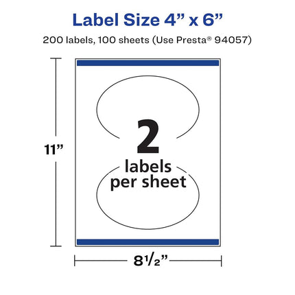 Avery Matte White Oval Labels with Sure Feed, 4" x 6", 200 Matte White Printable Labels