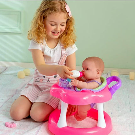 JC Toys - Lots to Love Babies 36cm Soft Vinyl Doll, Includes Walker and 6 Accessories Ideal for Playing, Pink, Designed by Berenguer, 2 Years