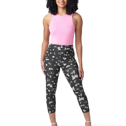 HUE Women's Wide Waistband Blackout Cotton Capri Leggings, Assorted, Black Floral, S