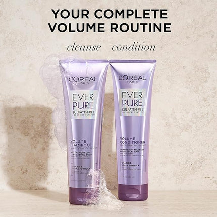 L'Oreal Paris EverPure Volume Sulfate Free Shampoo for Color-Treated Hair, Volume + Shine for Fine, Flat Hair, with Lotus Flower, 2 Count (8.5 Fl; Oz each) (Packaging May Vary)