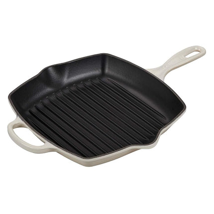 Poêle-gril carrée signature en fonte émaillée Le Creuset, 26 cm, meringue