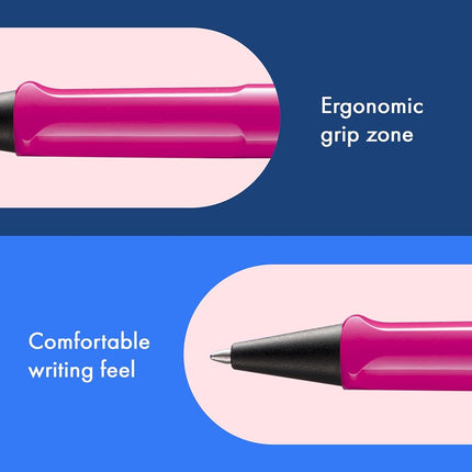 Lamy safari pink - Ballpoint Pen with ergonomic grip & line width M - for pleasant long writing - made of robust ASA plastic – including large capacity refill M 16 in blue