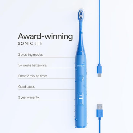 Ordo Sonic Lite | Sonic Toothbrush with 35,000 Pulses/Min | Electric Toothbrush for Adults | Dual Modes | 5+ Weeks Battery | Smart Timer | Waterproof | USB-C Ocean