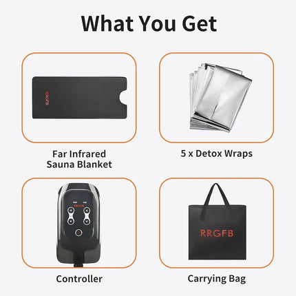 RRGFB Portable Infrared Sauna Blanket, Detox & Relaxation at Home, Adjustable Timer 20-60 Min, Temperature Range 95-167℉, 6 ft x 2.6 ft, Durable PU Leather Cover