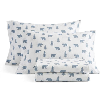 Eddie Bauer - Queen Sheets, Cotton Flannel Bedding Set, Brushed for Extra Softness, Cozy Home Decor (Bears & Trees, Queen)