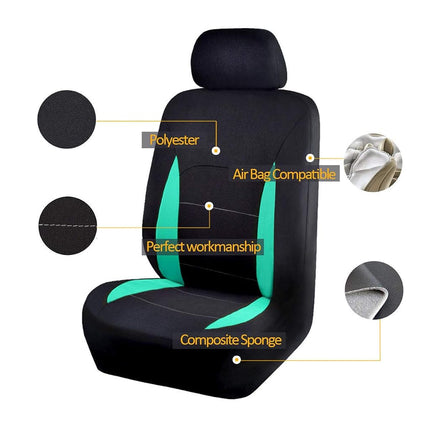 Flying Banner Car Seat Covers Full Set Front Seats and Rear Bench Polyester car seat Protectors Black Gray Purple airbag Compatible Rear Bench Split (Black Mint Green)