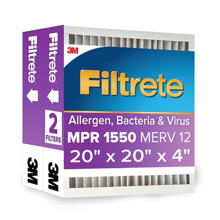 Filtrete 20x20x4 AC Furnace Air Filter, MPR 1550 DP, Healthy Living Ultra Allergen Deep Pleat, 2-Pack (exact dimensions 19.88 x 19.88 x 4.31)