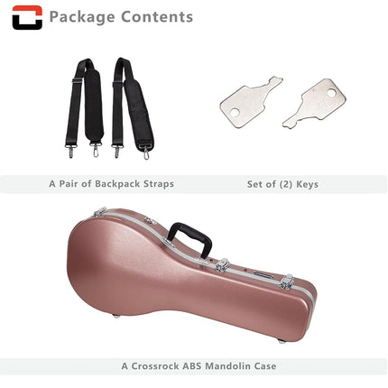 Crossrock A-Style Mandolin Case | ABS Molded Hardshell with Security Lock, Metal Feet, and Detachable Straps-Rose Gold (CRA862MARG)