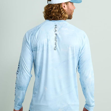 HUK Men's Standard Pursuit Pattern Crew Sleeve, Performance Shirt, Mossy Oak-Calmwater Arctic