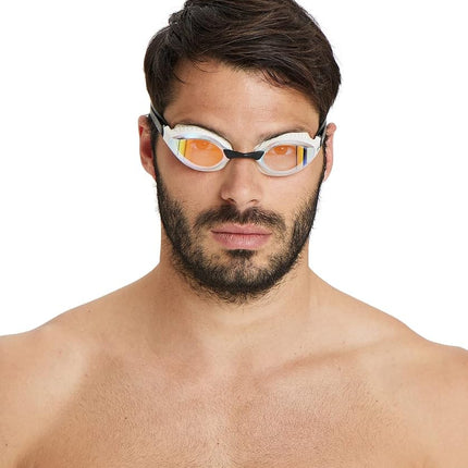 ARENA Cobra Core Swipe Mirror Unisex Adult Racing Swimming Goggles, Swimming Pool Goggles with Curved Mirror Lenses, Anti-Fog, UV Protection, 5 Interchangeable Nose Bridges