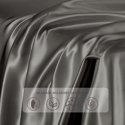 THXSILK Silk Pillowcase - 100% Pure Mulberry Silk - 22 Momme 6A High-Grade Fibers - Satin Pillowcase for Hair & Skin - King Size Silk Pillow Case with Hidden Zipper - Dark Grey