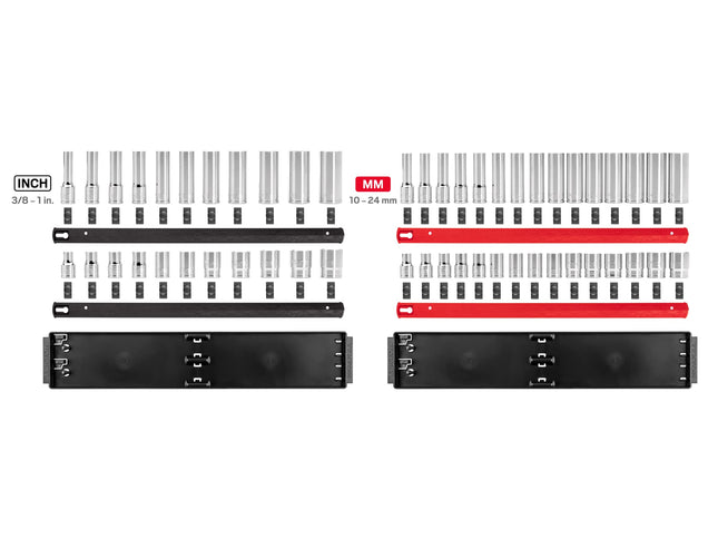 TEKTON 1/2 Inch Drive 12-Point Socket Set with Rails and Trays, 52-Piece (3/8-1 in., 10-24 mm) | SHD92214