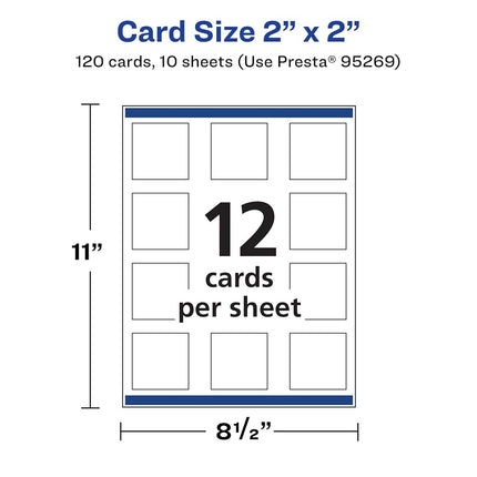 Avery Printable Square Business Cards with Sure Feed Technology, 2" x 2", Glossy White Cardstock, Print-to-the-Edge, Laser/Inkjet Cards, 120 Total