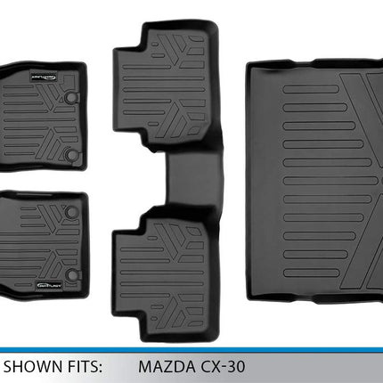 SMARTLINER Tapis de sol toutes saisons sur mesure 2 rangées et tapis de coffre derrière la 2ème rangée Ensemble noir pour Mazda CX-30 2020