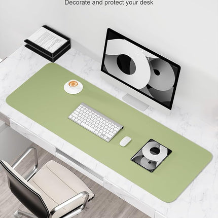 Niniubye Desk Pad, 48" x 17" PU Leather Non-Slip Desk Mat Large Mouse Pad for Desktop, Waterproof Laptop Computer Writing Mat for Office, Home, Work, Gaming, Green