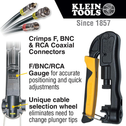 Compression Crimper, Wire Crimper and Coaxial Crimper for Indoor and Outdoor Cabling Klein Tools VDV211-063, Yellow