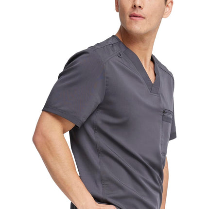 Dickies Scrub Top for Men with Zip Chest Pocket, Rib Knit, I.D. Badge at, 2-Way Stretch Durable & Breathable Fabric - DK865, Pewter, Medium