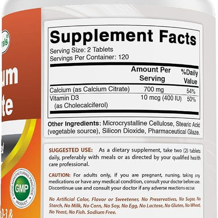 Best Naturals Calcium Citrate with Vitamin D-3 240 Tablets (240 Count (Pack of 2))
