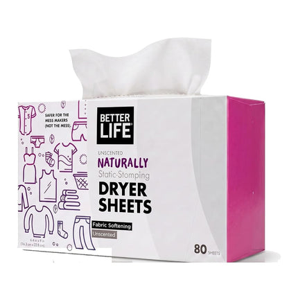 Better Life Natural Dryer Sheets, Unscented, 80 Co