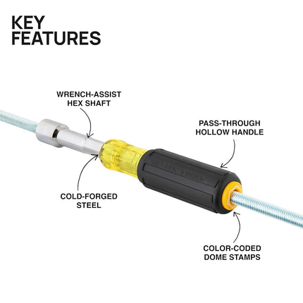 Klein Tools 654516 Heavy-Duty Hollow Shaft Nut Driver, Color-Coded 5/16-Inch Hex, Pass Through Design, 6-Point Socket, and Cushion-Grip Handle