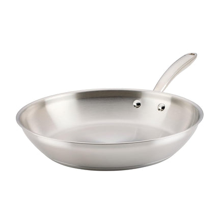 Rachael Ray Professional Stainless Steel Frying Pan/Skillet, Compatible with All Cooktops, Induction Ready, Dishwasher Safe, 12.5 Inch Open Fry Pan - Stainless Steel