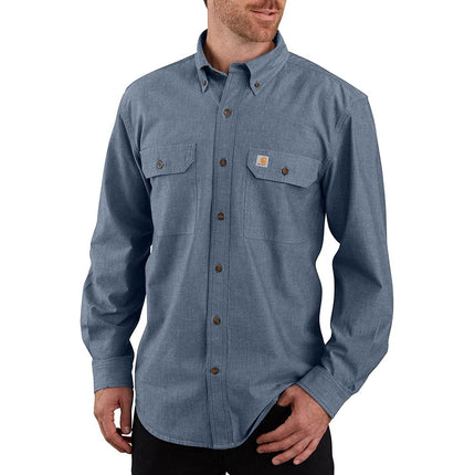 Carhartt Men's Original Fit Long Sleeve Work Utility Button Down Shirt, Denim Blue Chambray, M