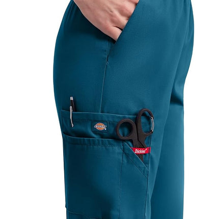Dickies EDS Signature Scrubs for Women, Elastic Waist Pull-On Cargo Pants for Women in Soft Brushed Poplin 86106, Caribbean Blue, XXXL