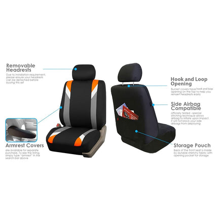FH Group Three-Row Premium Modernistic Full Set Car Seat Covers, 7 Seater Covers - Universal Fit for Cars Trucks and SUVs Orange/Black