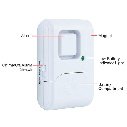 Alarme de sécurité personnelle GE pour fenêtres et portes, lot de 2, protection DIY, alerte cambrioleur, carillon/alarme sans fil, installation facile, sécurité domestique, idéale pour la maison, le garage, l'appartement et plus encore, blanc, 45115