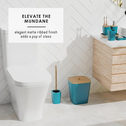 Clara Clark Bathroom Set - Teal Bathroom Accessories Set, 6PC Bathroom Accessory Set, Bathroom Sets with Toilet Brush, Trash Can & Soap Dispenser