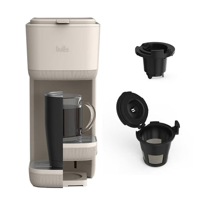 Cafetière individuelle Bella, compatible avec les dosettes K-Cup et le café moulu, avec plateau égouttoir amovible et réglable, arrêt automatique et accessoires réutilisables lavables au lave-vaisselle, infuse de 6 à 14 oz