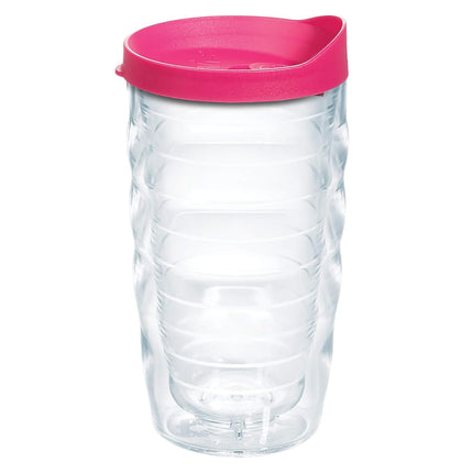 Tervis Transparente y Colorido con Tapa Hecho en EE. UU. Vaso Aislado de Doble Pared Vaso de Viaje Mantiene las Bebidas Frías y Calientes, 10oz Ondulado, Tapa Fucsia