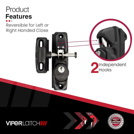 Safetech Hardware ViperX1 Gravity Gate Latch | One-Sided Key Latch | 2 Independent Latching Hooks Single Key Lockable | Heavy Duty Gravity Latch for Vinyl, Wood, & Aluminum Gates - White