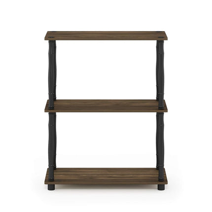 Furinno TURN-N-TUBE Storage Shelves, 3-Tier Book Shelf, Corner Shelf, Toolless Open Shelves, for Organization and Storage, Living Room, Garage, Home Office, Columbia Walnut