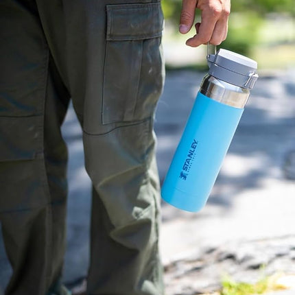 Stanley Quick Flip GO Water Bottle 24 OZ | Push Button Lid | Leakproof & Packable for Travel & Sports | Insulated Stainless Steel | BPA-Free | Black 2.0