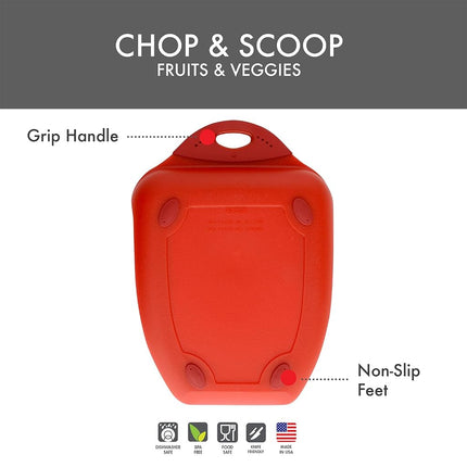 Dexas Chop & Scoop Cutting Board, 9.5 by 13 inches, Solid Red