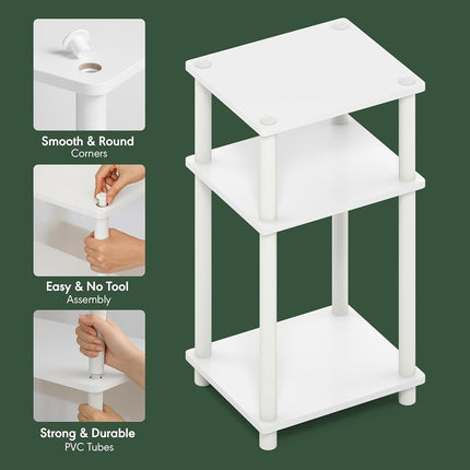 Furinno JUST Night Stand, 3-Tier Turn-N-Tube Nightstand, Toolless Bedside Table, End Table, Side Table with Open Storage for Bedroom, Living Room, White